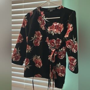 Primark Black Blouse with Red Floral Design